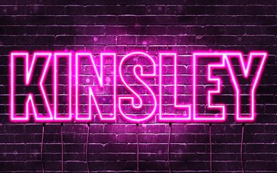 Kinsley, 4k, wallpapers with names, female names, Kinsley name, purple neon lights, horizontal text, picture with Kinsley name