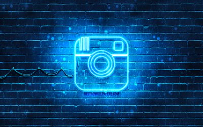 Download wallpapers Instagram blue logo, 4k, blue brickwall, Instagram