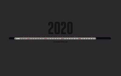 2020 Juner Calendario, nero ed Elegante, calendario, giugno 2020, sfondo grigio, mese, giugno 2020 numeri in una riga, giugno 2020 Calendario