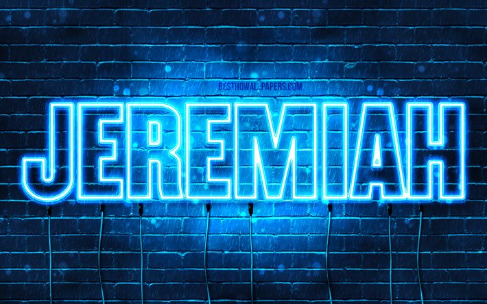 Jeremiah, 4k, wallpapers with names, horizontal text, Jeremiah name, blue neon lights, picture with Jeremiah name