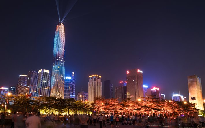 Hacer Ping a Un Centro de Finanzas, 4k, edificios modernos, Distrito de Futian, rascacielos, Shenzhen, Guangdong, China, Asia, ciudades chinas