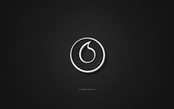 Vodafone logotipo de cuero, de cuero negro, la textura, el emblema, Vodafone, creativo, arte, fondo negro, logotipo de Vodafone