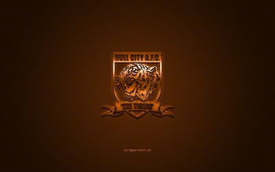 Hull City AFC, English football club, EFL Championship, orange logo, orange carbon fiber background, football, Kingston upon Hull, England, Hull City FC logo