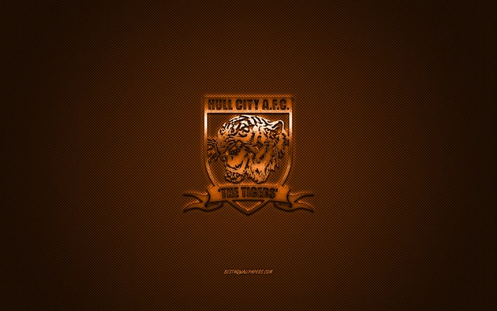 hull city afc, english football club, efl-meisterschaft, orange-logo, orange carbon-faser-hintergrund, fu&#223;ball, kingston upon hull, england, hull city fc logo