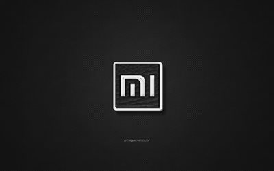 Xiaomi leather logo, black leather texture, emblem, Xiaomi, creative art, black background, Xiaomi logo