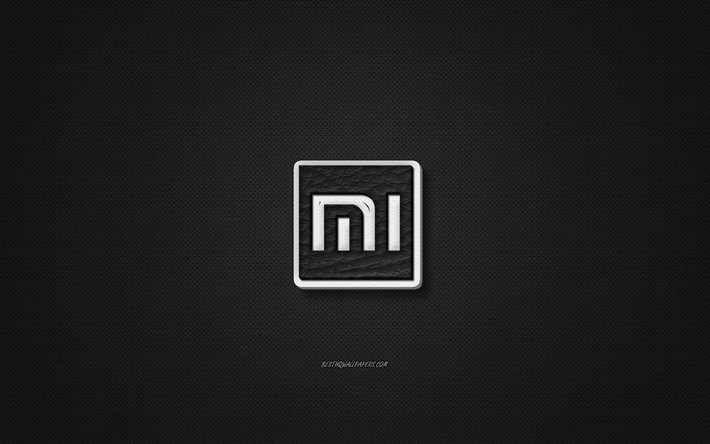 Xiaomi leather logo, black leather texture, emblem, Xiaomi, creative art, black background, Xiaomi logo