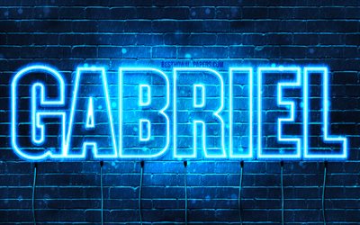 Gabriel, 4k, wallpapers with names, horizontal text, Gabriel name, blue neon lights, picture with Gabriel name