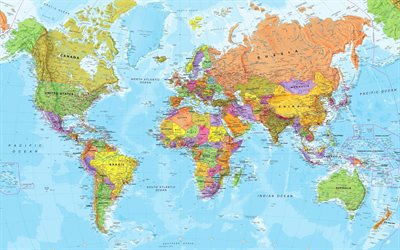 Maan kartta, 4k, atlas, maailman kartta k&#228;site, maailman atlas, maailman kartat, art, globe, maailman kartta