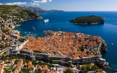 Dubrovnik, Adriatic Sea, coast, summer, cruise liner, resort, Dubrovnik cityscape, Croatia
