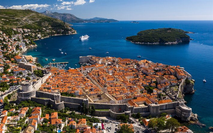 Dubrovnik, Mar Adri&#225;tico, costa, verano, crucero, resort, paisaje de la ciudad de Dubrovnik, Croacia