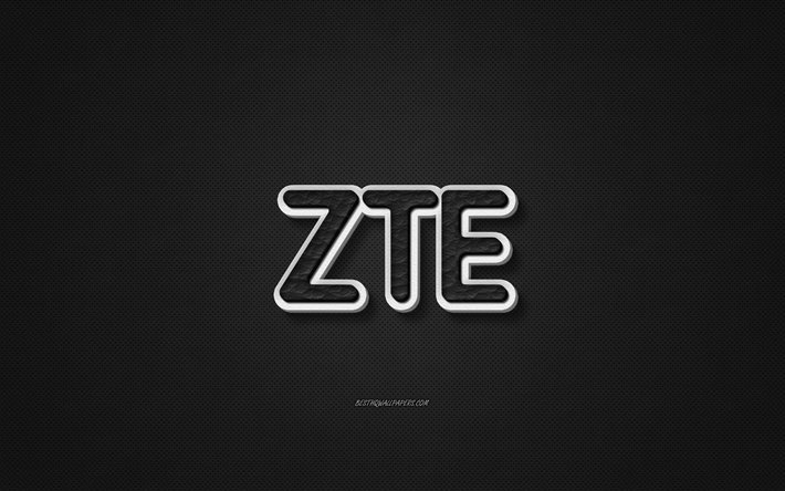 ZTE leather logo, black leather texture, emblem, ZTE, creative art, black background, ZTE logo