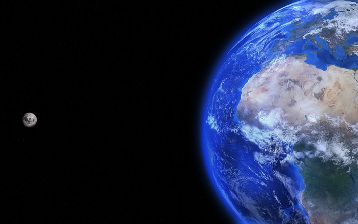 La terra e la luna, il sistema solare, la Terra, la distanza dalla terra alla luna, l&#39;Africa visualizzazione dello spazio