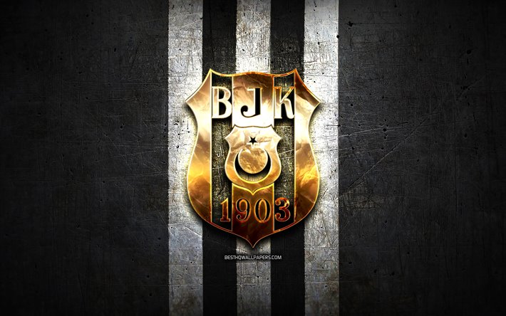 Download wallpapers Besiktas FC, golden logo, Turkish Super League