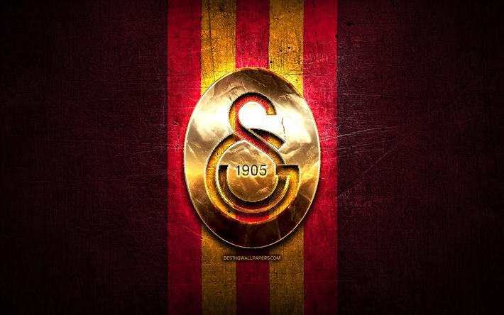 O Galatasaray FC, ouro logotipo, Super League Turca, roxo metal de fundo, futebol, O Galatasaray SK, Turco futebol clube, O Galatasaray logotipo, Super Lig, A turquia, O Galatasaray