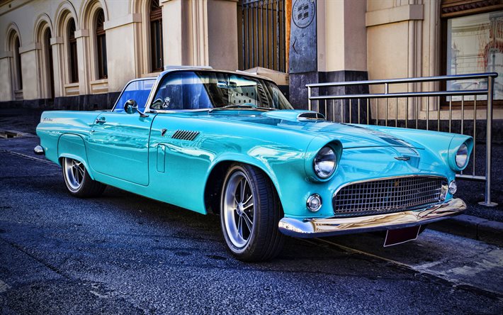 4k, Ford Thunderbird Convertible, HDR, 1955 voitures, voitures r&#233;tro, voitures am&#233;ricaines, 1955 Ford Thunderbird, Ford