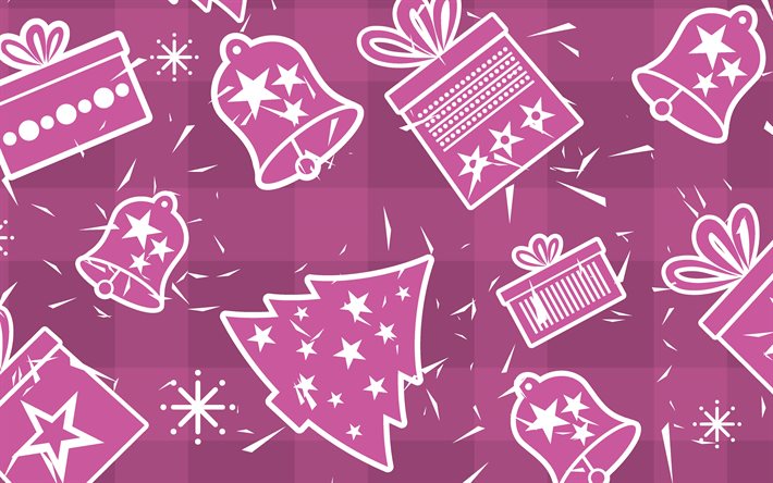 purple Christmas texture, Christmas background, purple background with gifts, Christmas retro texture, purple Christmas tree