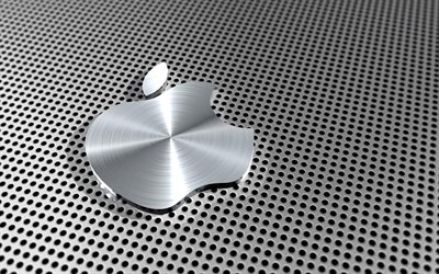 Aluminum Apple logo, creative, metal backgrounds, Apple logo, 3D art, Apple