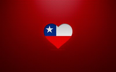 أنا أحب شيلي, 4 ك, أمريكا الجنوبية, أحمر منقط الخلفية, تشيلي العلم قلب, تشيلي, الدول المفضلة, الحب شيلي, علم شيلي