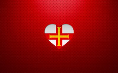 I Love Guernsey Channel Islands, 4k, Avrupa, kırmızı noktalı arka plan, Guernsey Kanal Adaları, favori &#252;lkeler, Guernsey Kanal Adaları bayrağı