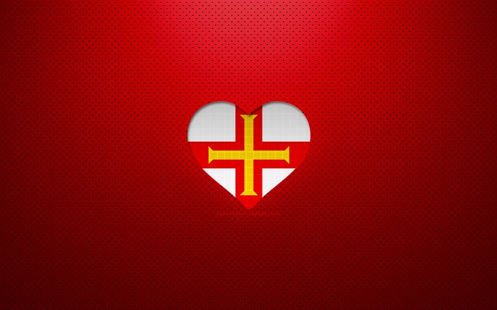 I Love Guernsey Channel Islands, 4k, Europa, fundo pontilhado vermelho, Ilhas do Canal de Guernsey, pa&#237;ses favoritos, bandeira das Ilhas do Canal de Guernsey