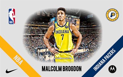 Malcolm Brogdon, Indiana Pacers, American Basketball Player, NBA, ritratto, USA, basket, Bankers Life Fieldhouse, logo Indiana Pacers