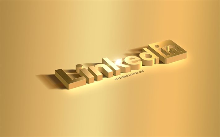 Logotipo ouro 3d do LinkedIn, emblema do LinkedIn, logotipo do LinkedIn, fundo dourado, LinkedIn, m&#237;dias sociais, arte 3d