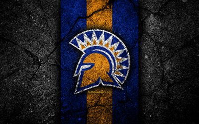 San Jose State Spartans, 4k, time de futebol americano, NCAA, pedra amarela azul, EUA, textura de asfalto, futebol americano, logotipo do San Jose State Spartans