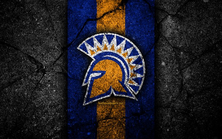 San Jose State Spartans, 4k, amerikansk fotbollslag, NCAA, bl&#229; gul sten, USA, asfaltstruktur, amerikansk fotboll, San Jose State Spartans logo