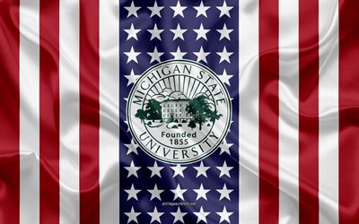 Michigan State University Emblem, American Flag, Michigan State University logo, East Lansing, Michigan, USA, Michigan State University