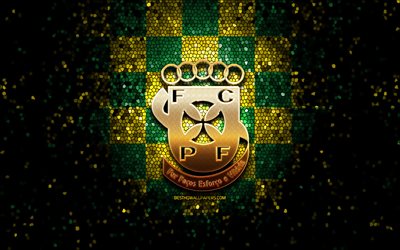 Ferreira FC, glitter logo, Primeira Liga, green yellow checkered background, soccer, portuguese football club, Ferreira logo, mosaic art, football, FC Pacos de Ferreira