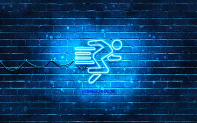 Exercise neon icon, 4k, blue background, neon symbols, Exercise, neon icons, Exercise sign, sports signs, Exercise icon, sports icons