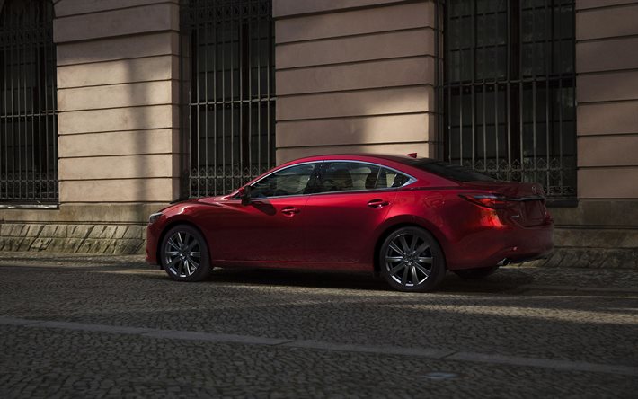 Mazda 6, 2021, vista trasera, exterior, sed&#225;n rojo, nuevo Mazda 6 rojo, coches japoneses, Mazda