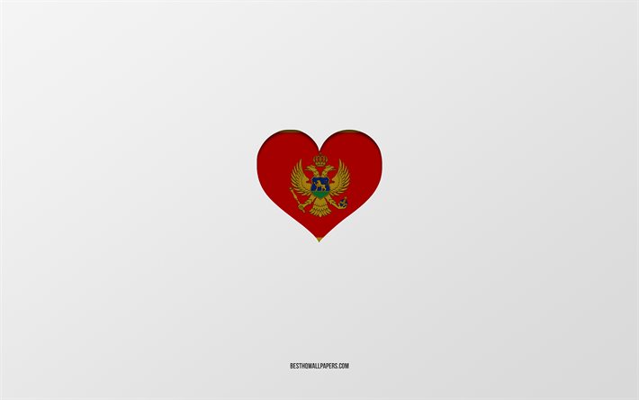 ich liebe montenegro, europ&#228;ische l&#228;nder, montenegro, grauer hintergrund, montenegro flaggenherz, lieblingsland, liebe montenegro
