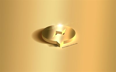 メッセンジャー3Dゴールドロゴ, メッセンジャーエンブレム, メッセンジャーのロゴ, ゴールドの背景, メッセンジャー, ソーシャルメディア, 3Dアート