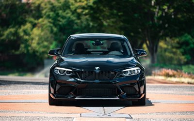 BMW M2 Coupe, 2020, F87, front view, exterior, black M2, German cars, tuning M2, BMW