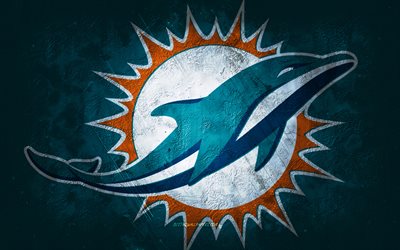 Miami Dolphins, American football team, turquoise stone background, Miami Dolphins logo, grunge art, NFL, American football, USA, Miami Dolphins emblem