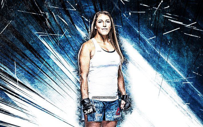 4k, Felicia Spencer, grunge art, canadian fighters, MMA, UFC, female fighters, Felicia Dawn Spence, Mixed martial arts, blue abstract rays, Felicia Spencer 4K, UFC fighters, MMA fighters