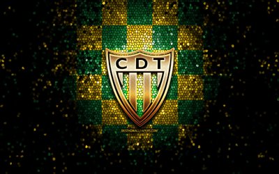 Tondela FC, glitter logo, Primeira Liga, green yellow checkered background, soccer, portuguese football club, Tondela logo, mosaic art, football, CD Tondela