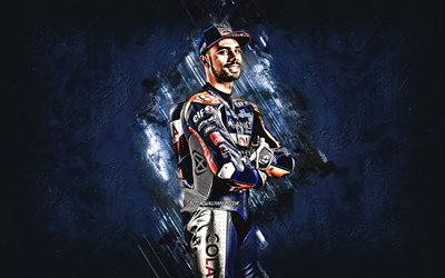 Miguel Oliveira, Red Bull KTM Tech3, Portuguese motorcycle racer, MotoGP, blue stone background, portrait, MotoGP World Championship