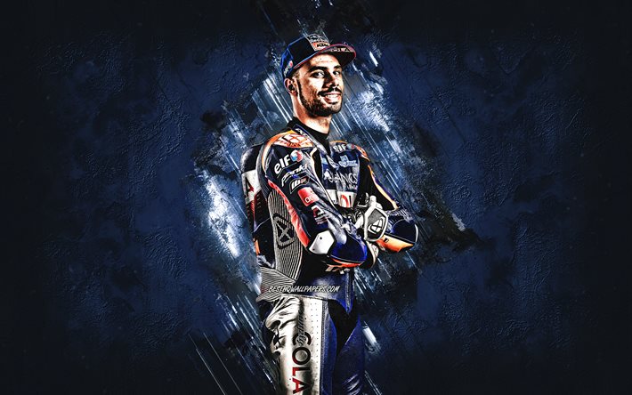 Miguel Oliveira, Red Bull KTM Tech3, piloto portugu&#234;s de motovelocidade, MotoGP, fundo de pedra azul, retrato, Campeonato Mundial de MotoGP