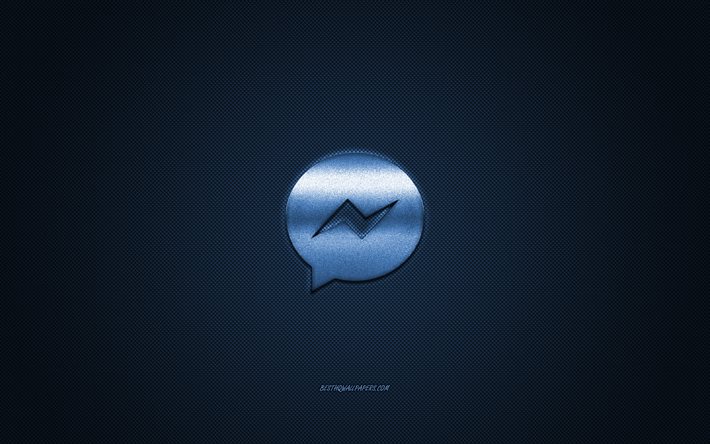 Messenger, social media, Messenger blue logo, blue carbon fiber background, Messenger logo, Messenger emblem