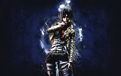 Mikasa Ackerman, Ataque a Tit&#225;n, Shingeki no Kyojin, personajes de anime, fondo de piedra azul, manga japon&#233;s