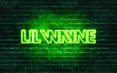 Lil Wayne yeşil logosu, 4k, superstars, Amerikan şarkıcı, yeşil brickwall, Lil Wayne logosu, Dwayne Michael Carter, Lil Wayne, m&#252;zik yıldızları, Lil Wayne neon logosu