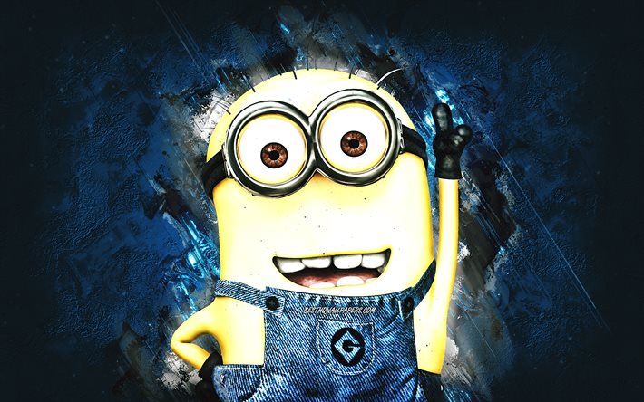 Bob, Minions, Despicable Me, characters, blue stone background, Bob Minion, funny characters