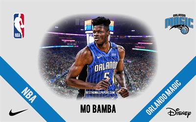 Mo Bamba, Orlando Magic, American Basketball Player, NBA, portrait, USA, basketball, Amway Center, Orlando Magic logo