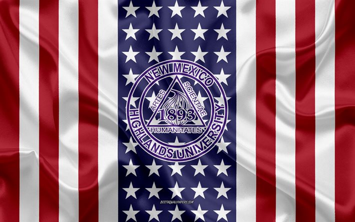 New Mexico Highlands University Emblem, American Flag, New Mexico Highlands University logo, Las Vegas, New Mexico, USA, New Mexico Highlands University