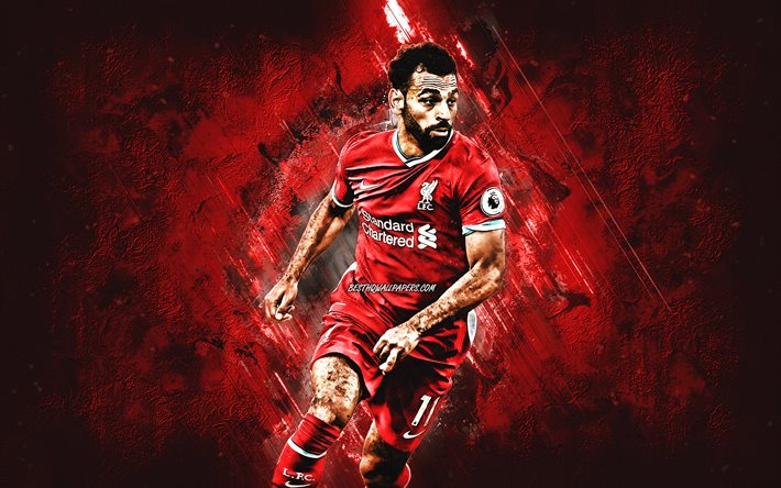 Mohamed Salah, Liverpool FC, portrait, footballeur &#233;gyptien, fond de pierre rouge, football, Premier League