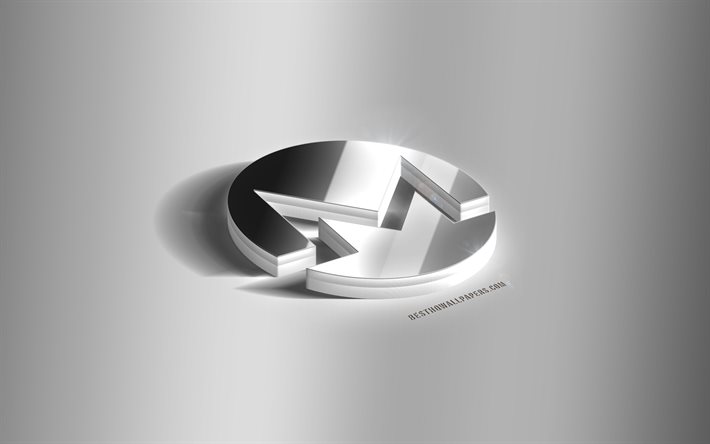 Logo Monero 3D argento, Monero, criptovaluta, sfondo grigio, logo Monero, emblema 3D Monero, logo 3D Monero in metallo