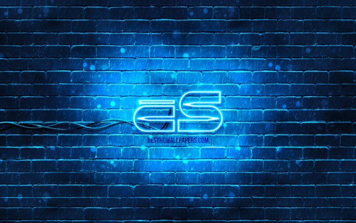 Counter-Strike sininen logo, 4k, sininen tiilisein&#228;, Counter-Strike-logo, CS-logo, Counter-Strike neon-logo, Counter-Strike