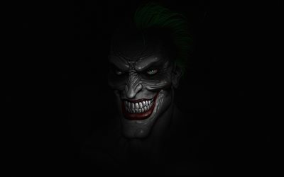 Gülen Joker, 4k, hayran sanatı, supervillain, siyah arka planlar, yaratıcı, Joker 4K, çizgi film jokeri, Joker minimalizm, Joker